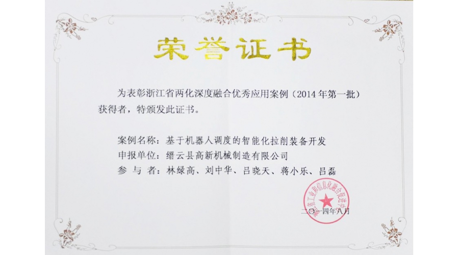 浙江省兩化深度融合優(yōu)秀應用案例